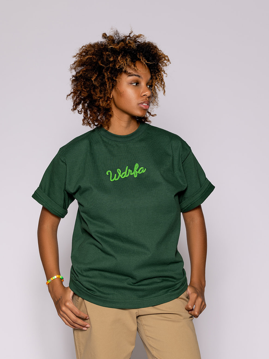 Chainstitch Script Tee Forest Green